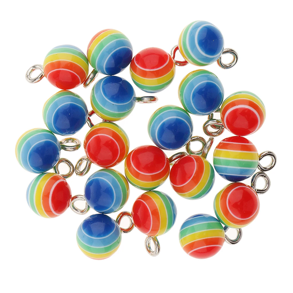 40 Pieces Round Striped Rainbow Resin Charms Pendants for necklaces bracelets earrings Jewelry Making Craft 7mm