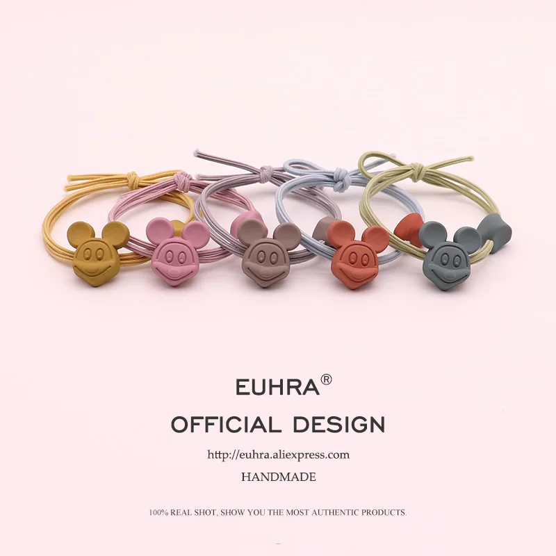 EUHRA/5 цветов, голова Микки Минни с бусинами, женские эластичные резинки для волос для девочек, детские резинки, Прочные эластичные