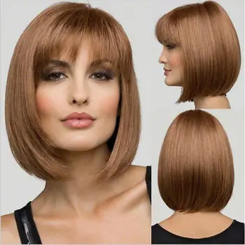 

Women Short Straight Bobo Full Wigs Bangs Synthetic Glueless Ombre Hair Party