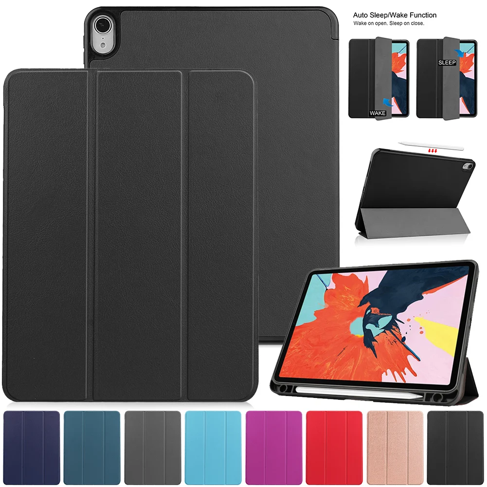 

For iPad Air4 10.9 inch 2020 Tablet Auto-Wake up/Sleep Tri-Folfing Protective Shell With Pen Tray Bracket PU Leather Case Cover