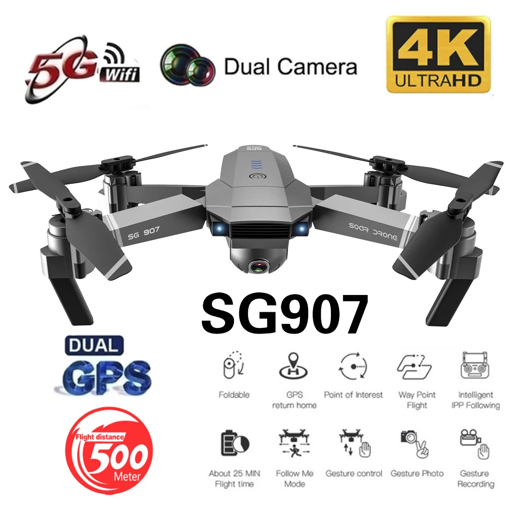 

HOT SG907 GPS Drone with 4K HD Dual Camera Wide Angle 5G WIFI FPV RC Quadcopter Foldable Drones Professional GPS Follow Me