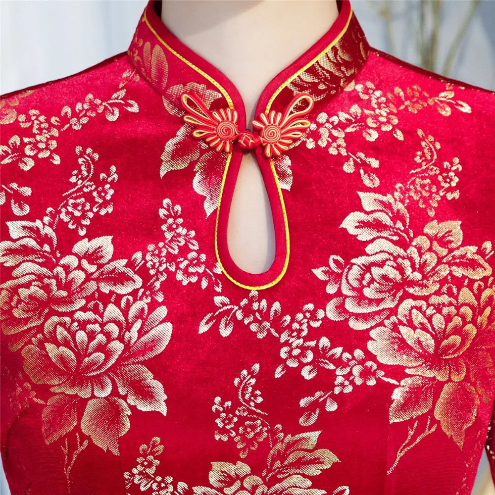 Shanghai Story 2019 осень зима Cheongsam 3/4 рукав до колена вельветовое китайское платье Ципао