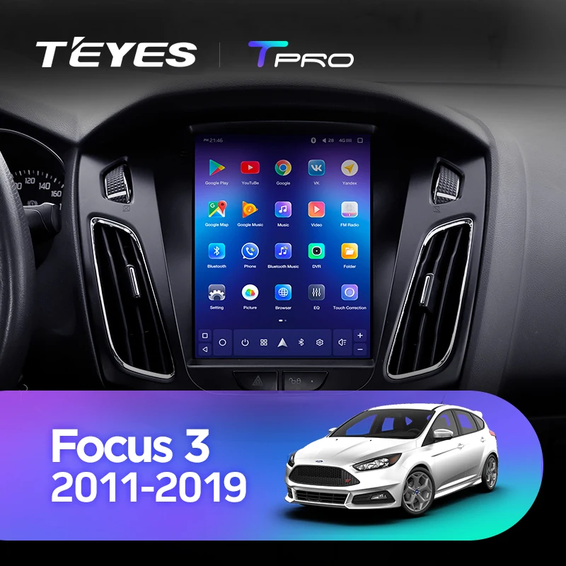 TEYES TPRO Штатная магнитола для Форд Фокус 3 Экран Тесла Ford Focus 3 Mk 3 Tesla screen 2011 Android 8.1, до 8-ЯДЕР, до 4+ 64ГБ 32EQ+ DSP 2DIN автомагнитола 2 DIN DVD GPS мультимедиа автомобиля головное устройство