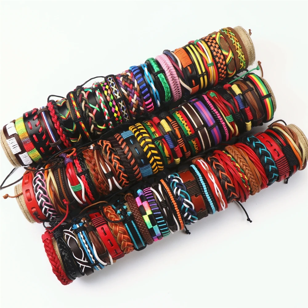 Colorful Braid Leather Adjustable Bracelets Bangles For Women Men 10/20/30/50/100pcs/lot