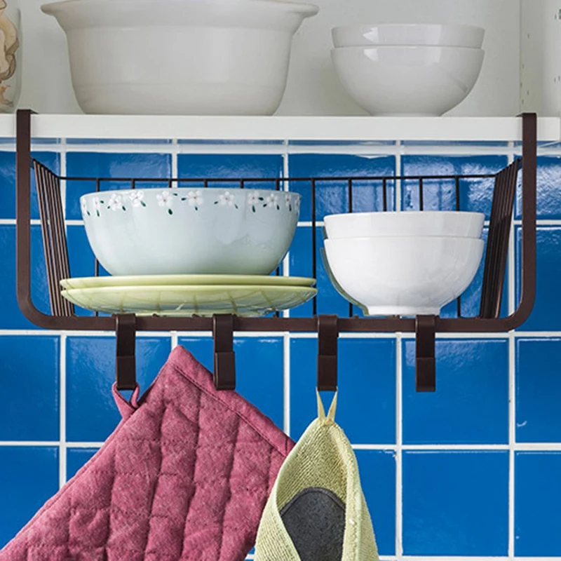 Kitchen Storage Rack Under Shelf Basket with Hooks Bathroom Organizer Shelf Wardrobe Closet Storage Office Organizer Hanger