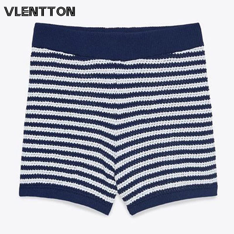 

2020 Spring Autumn Women Vintage Striped Knitted High Waist Shorts Casual Elastic Waist Bodycon Shorts Female Pantalones Mujer