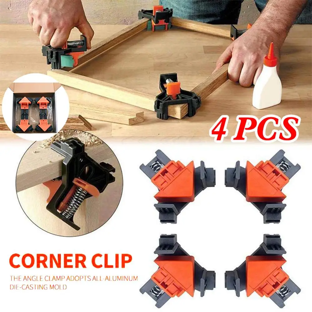 

4 Pcs 90 Degree Right Angle Clamp Fixing Clips Adjutsable Spring Type Loaded Woodworking Hand Tool Angle Clamps Pipe Clamp