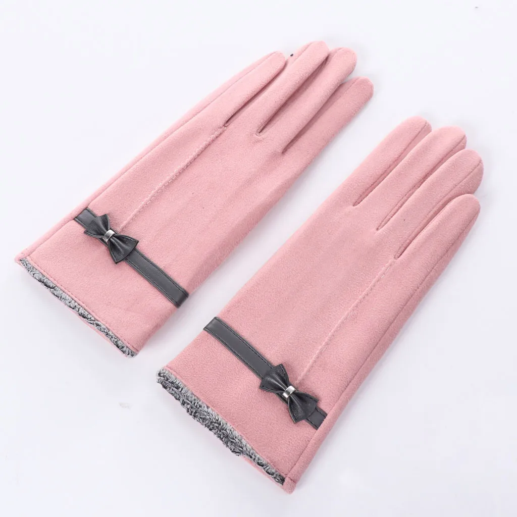 Элегантные женские зимние перчатки с теплым бантом, теплые флисовые перчатки, утепленные варежки, ручная работа, женские перчатки с бантом, варежки# YL5