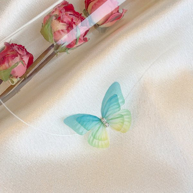 Trendy Butterfly Necklace For Women Transparent Fishing Line Choker Shine Pendant Clavicle Chain Collar Jewelry Gifts
