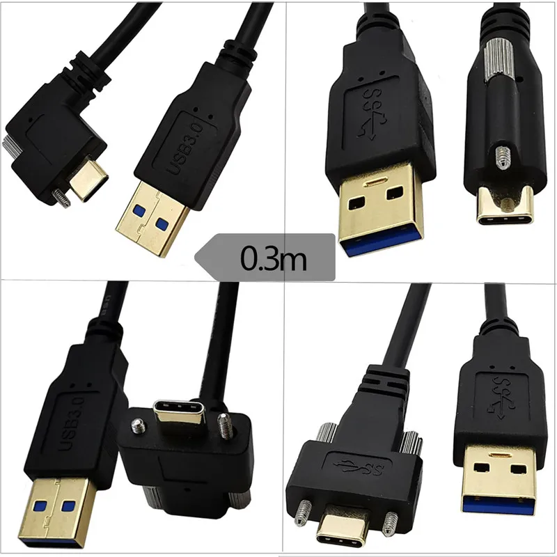 

Up & Down & Left & Right Angled USB 3.1 Type-C Dual Screw Locking to Standard USB3.0 Data Cable 90 Degree for Camera 0.3m 1.0m