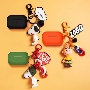 

Cute Cartoon Charlie Brown Dog Keychain Silicone Wireless Earphone Charging Case for AirPods Pro Bluetooth Airpods 3 Cover