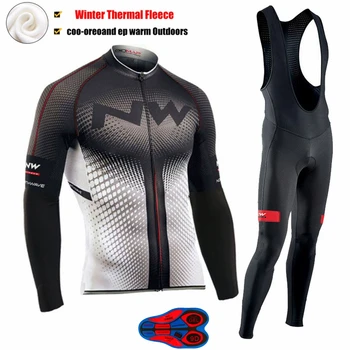 

2019 NW Team Winter Thermal Fleece Cycling Clothes Men Long Sleeve Jersey Suit Outdoor Riding Bike MTB Clothing Bib Pants Set