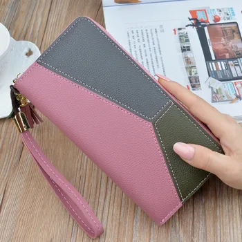 

Long Women's Wallet Soft PU Leather Female Clutch Wristband Patchwork Coin Purse Cell Phone Wallets Card Holders Carteras Mujer.