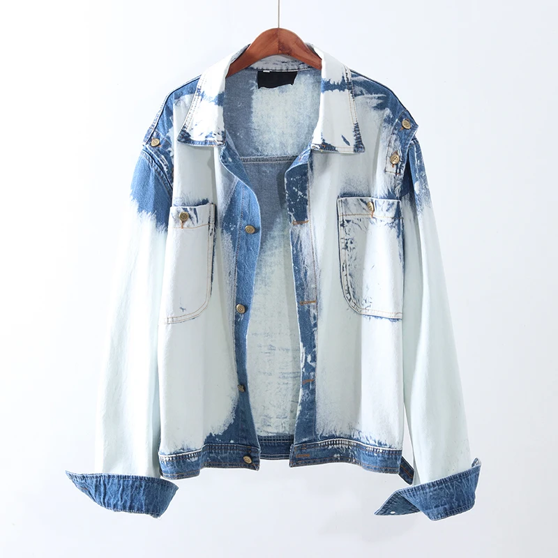 

2020 Autumn Loose Oversized Tie-dye Gradient Chic Removable sleeves Jean jacket Women Korean Vetement Femme Casual Denim jacket