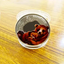 

Thanksgiving Mother and Child Brown Bear Two-color Commemorative Coin Commemorative Medal Handicraft Animal Coin Collection