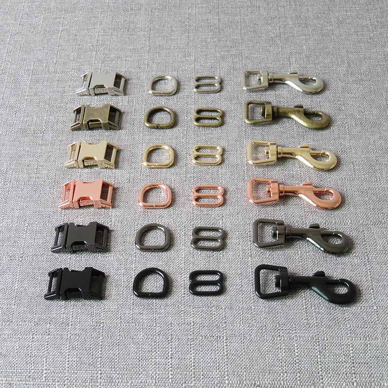 

10 sets 15mm metal harware D ring release belt buckle spring hook belt slider for pet dog collar leash harness sewing accessory