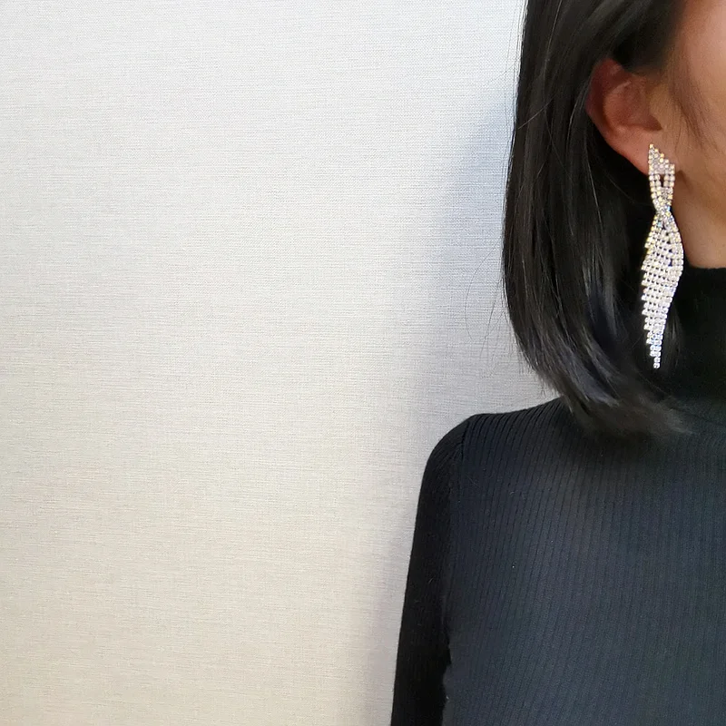 2020 Luxury Bling Colorful Crystal Rhinestone Long Tassel Earrings For Women Bridal Big Drop Dangle Earrings Wedding Jewelry