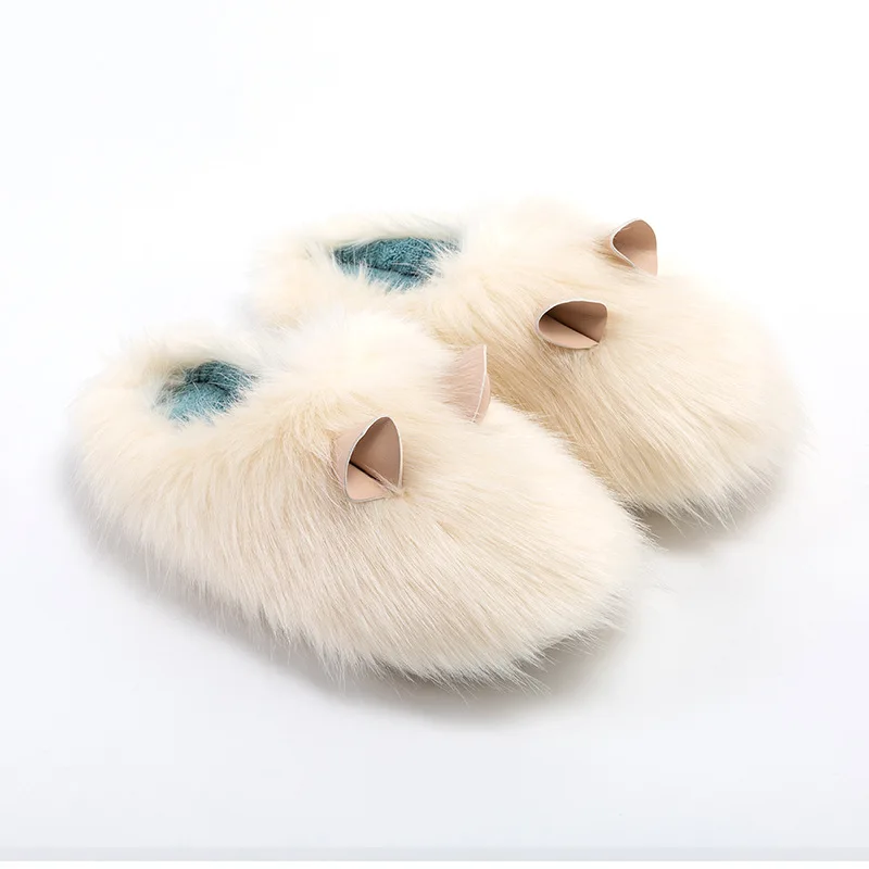 Suihyung New Winter Women Indoor Shoes Furry Rabbit Hair Home Slippers Warm Soft Bottom Fluffy Slippers Ladies Animal Fur Slides