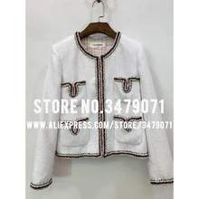 Модная блестящая твидовая куртка на раннюю весну качественный Женский Повседневный костюм куртка с четырьмя карманами на подкладке из шелка и хлопка в клетку