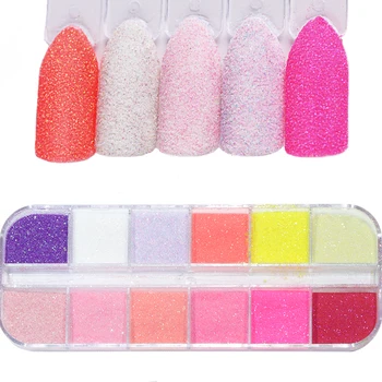 

12 Colors DIY Sugar Rub Nail Art Glitter Sandy Sparkles Sequins Solid Design Nail Dipping Powder Decoration for Manicure TRTY-1
