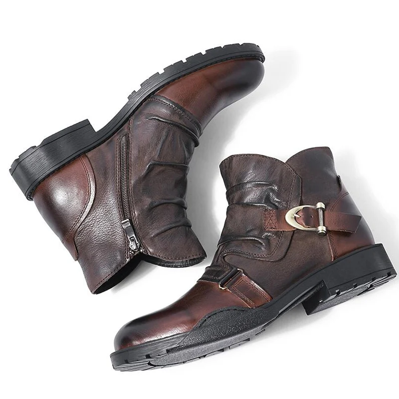 Hay que comprar! Botas con cinturón de hebilla para hombre, botines  casuales de cuero de grano completo, estilo Chelsea, plegables, de lujo, a  la moda - AliExpress Calzado
