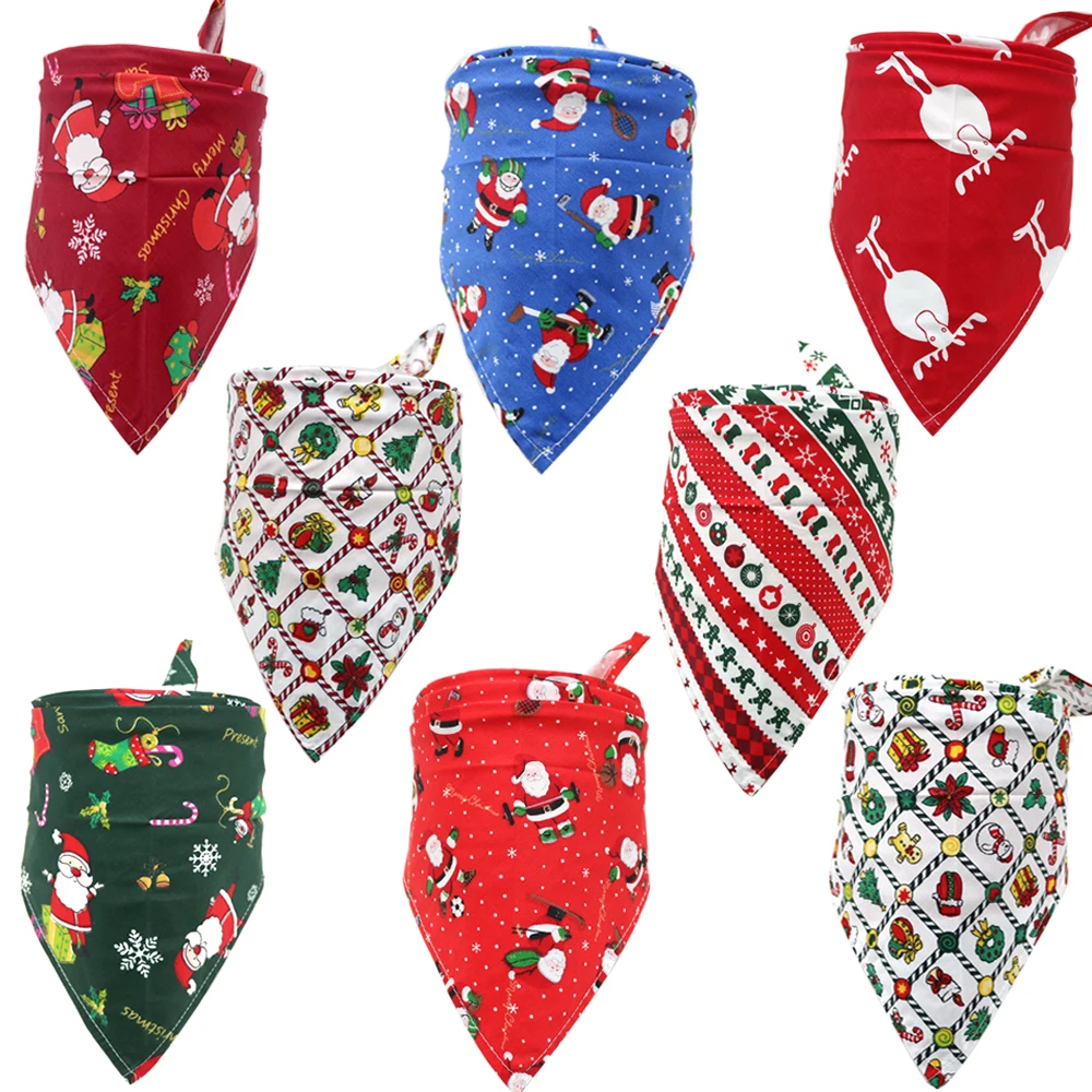 100pcs Christmas Pet Products Dog Bandana Cotton Dog Cat Bandanas/Scarf/Bibs Printing Samll-Large Dog Grooming Accessories