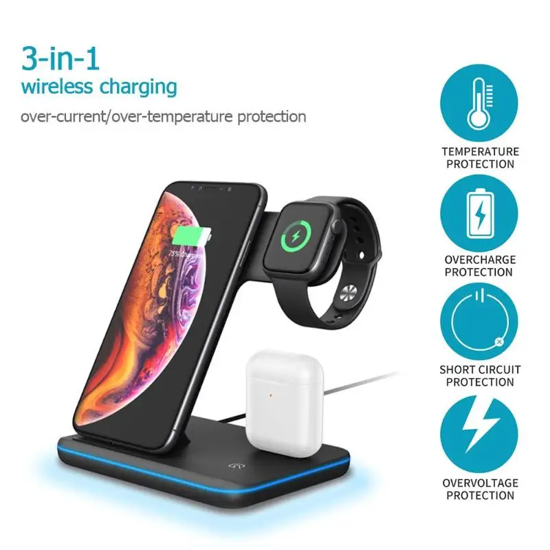 

New 3 in 1 Charging Dock Holder Stand Charger Station with lightning for iPhone iWatch Wireless charger for xiaomi smartphone