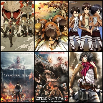 

Buy three to send one Attack the titans Japanese animation poster retro kraft living room art house decoration painting