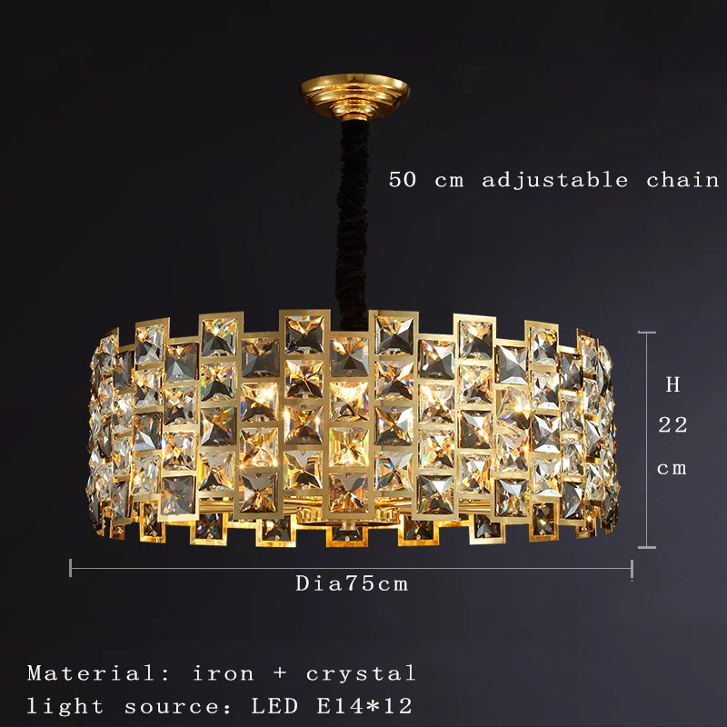 Nordic Golden Modern LED Ceiling chandelier Dining Room Decoration Lamp Square, Round Crystal Lamp mid century modern chandelier Chandeliers