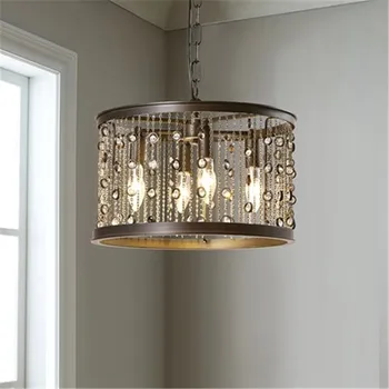 

American Vintage Wrought Iron Gem-Like Tassel Chandelier Industrial Round Cafe Bar Club Candle Chandelier