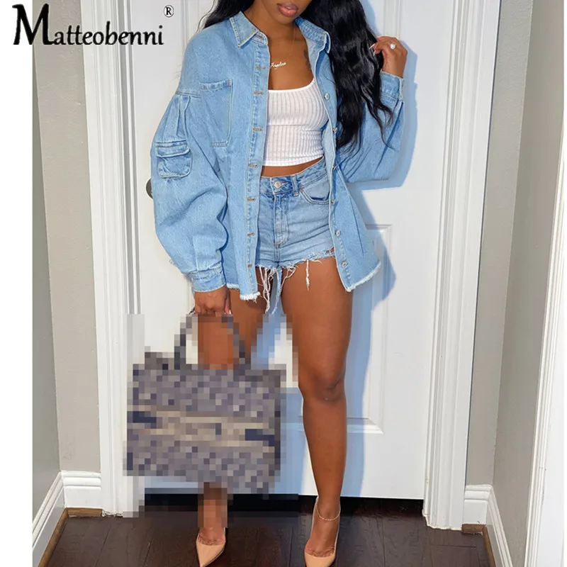 

Women's Pocket Jeans Jacket Denim Fringe Long Coats for Women Autumn Fashion Vintage Casual Jackets Women 2020 Streetwear Coats