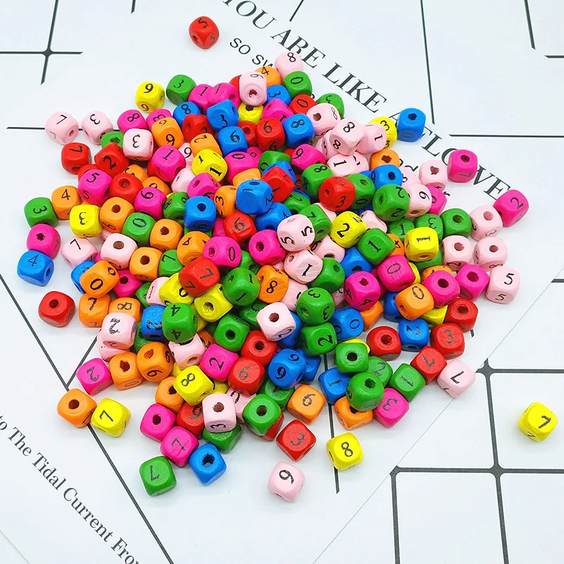 

50pcs square mixed color wood alphanumeric perforated beads for jewelry making DIY bracelet furniture accessories