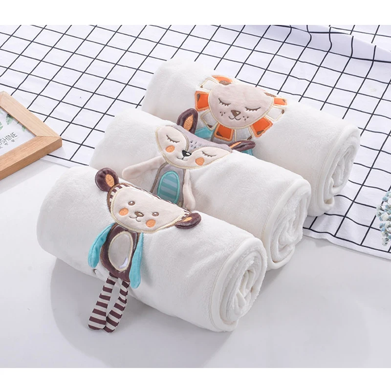 

Embroidery Animal Baby Blanket 75x100 cm Kids Coral Velvet Air Conditioning Blanket Baby Swaddles Stroller Cover For Newborn