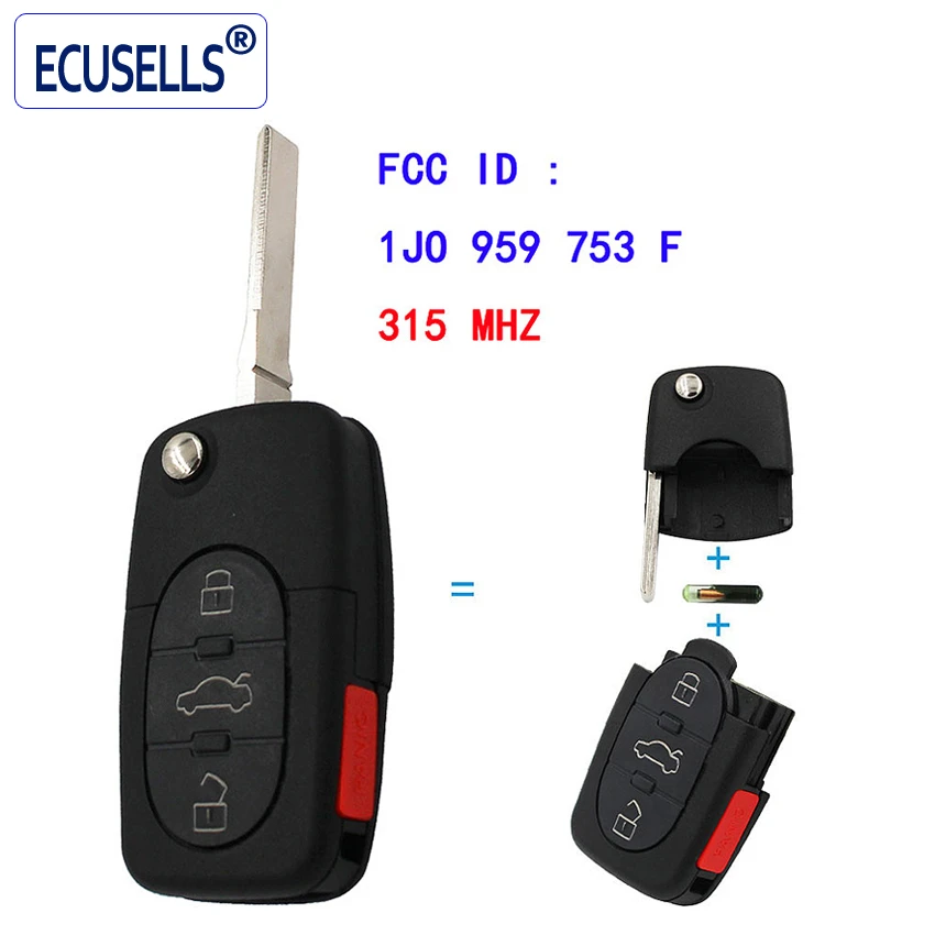 مفتاح قلاب عن بعد 4 أزرار مع شريحة Id48 3 1 أزرار 315 ميجا هرتز 1j0 959 753 F لـ Vw Car Key Aliexpress
