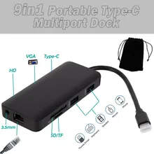 Usb-хаб 9 в 1 Thunderbolt 3 type C адаптер док-станция с VGA Gigabit Ethernet PD зарядка USB 3,0 порты ридер Usb разветвитель z0726