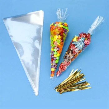 

100 pieces gold seal Sheng rope Conical candy bag easy to clean processing bag party