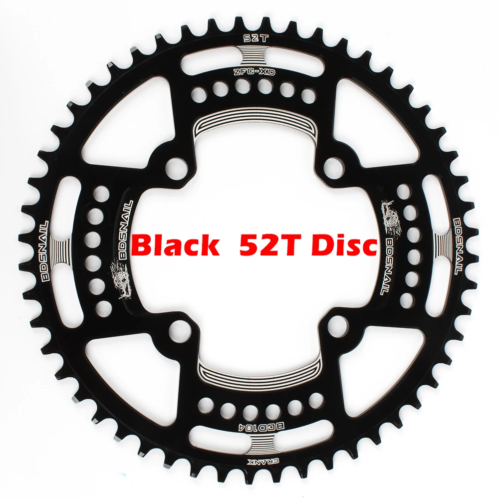 Велосипедная цепь, кольцо 104BCD для горного велосипеда, одноцепное кольцо, диск, узкая широкая цепь, 44 T/46 T/48 T/50 T/52 T, велосипедная круглая шатунная пластина - Цвет: Black 52T