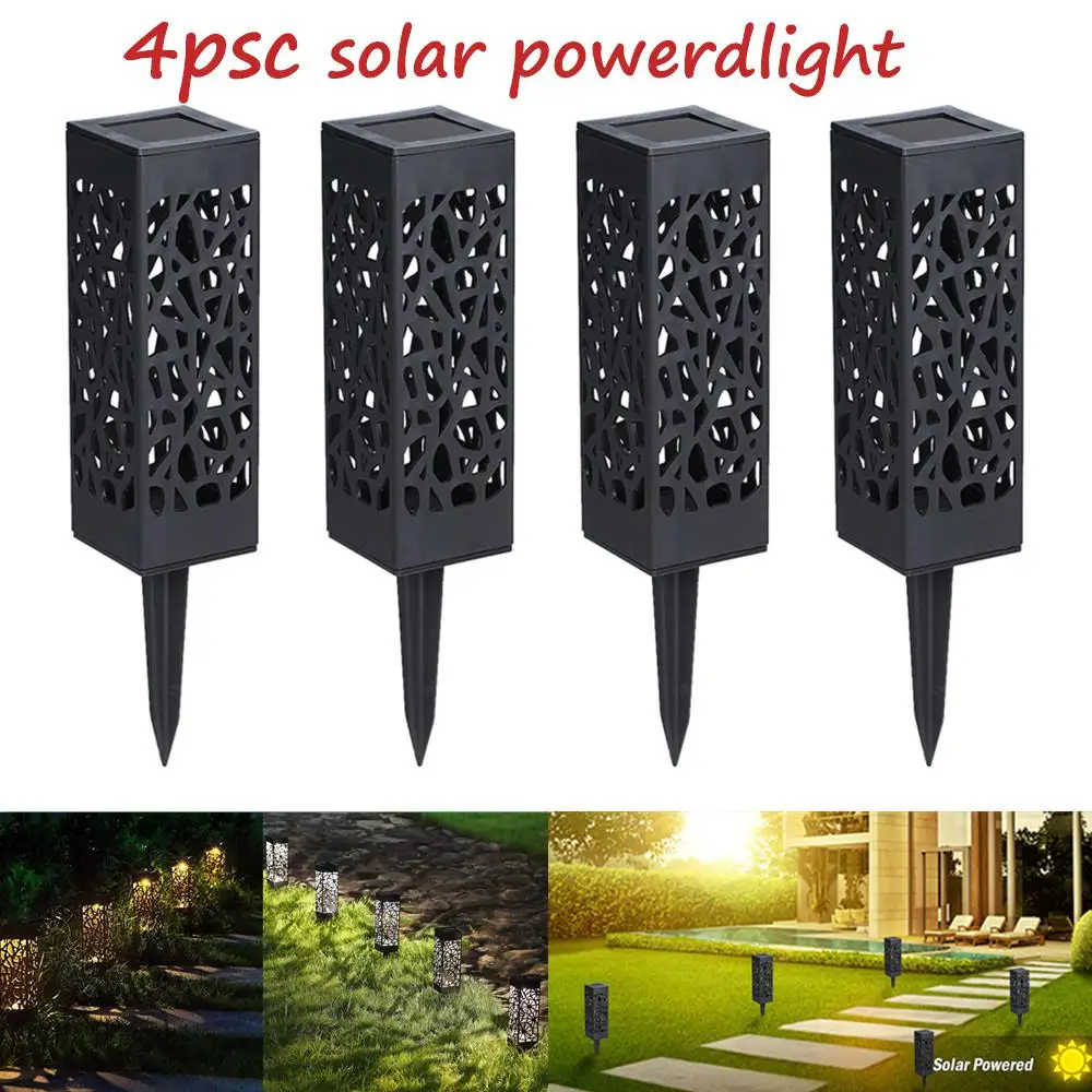 

MeterMall 4Pcs Solar Powered Hollow Lawn Lamps for Garden Lighting Decor