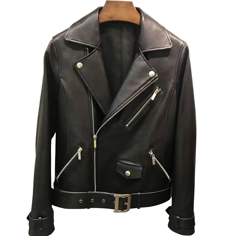 

2019 Lady Genuine Leather Jacket Belt Women Spring New Arrived Real Sheepskin Jacket