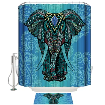 

Elephant Pattern Paisley Bathroom Mat With Shower Curtain Bathroom Accessory Sets 2 Piece Bathroom Set Shower Curtain Sets