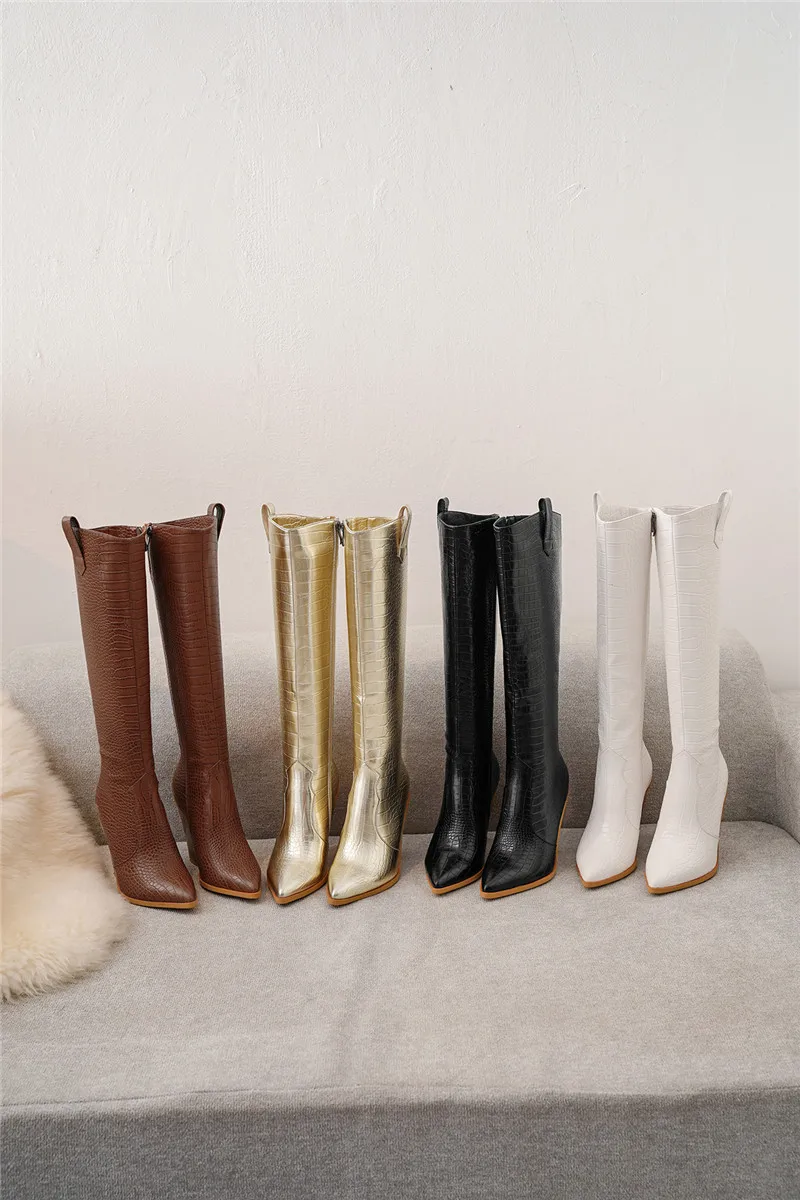 FEDONAS Big Size Chunky Heels Warm Female Leather Western Boots Winter New Women Knee High Boots Party Night Club Shoes Woman