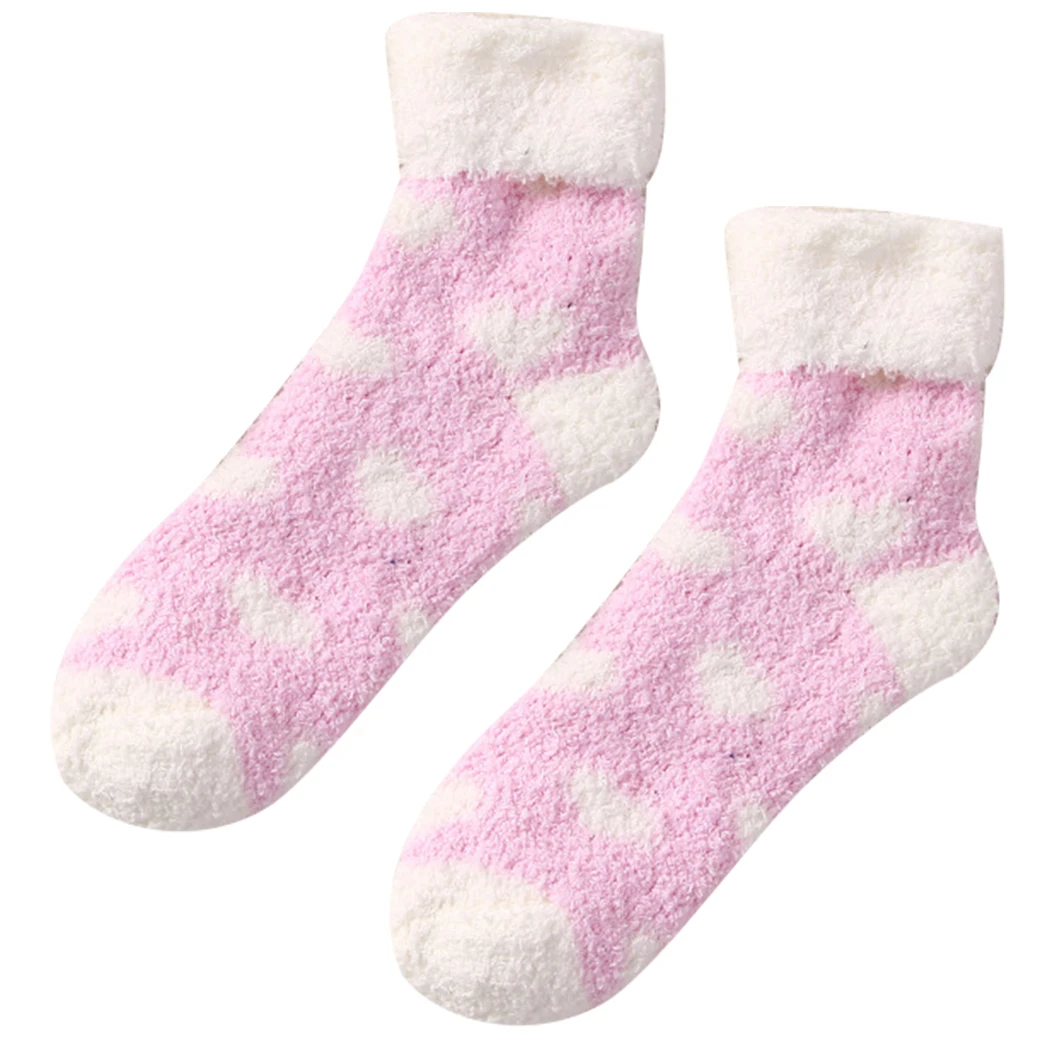 Карамельные теплые милые зимние повседневные женские носки с сердечками пушистые теплые махровые носки короткие милые хлопковые носки для женщин - Цвет: Розовый