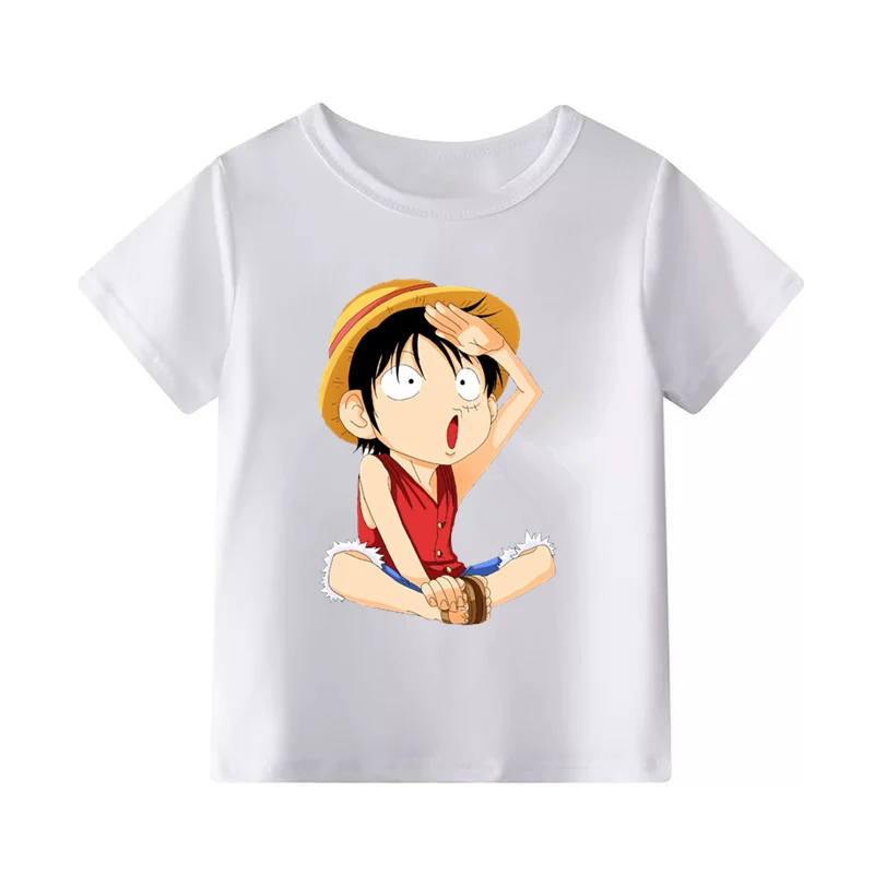 H Luffy T shirt Casual Cotton One Piece Tshirt Homme O neck Streetwear Kids t-shirt Boys clothes anime Summer top tees - Color: H
