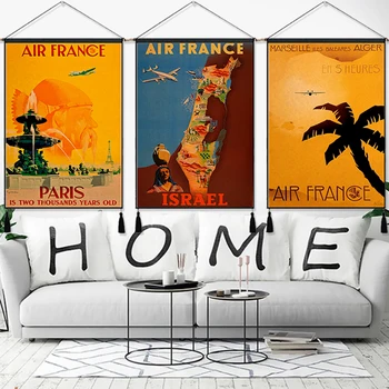 

Air France Paris ISrael California Travel Hanging Cloth Cotton Line Paintings Poster Home Decor Wall Hanging Tapestry Gift