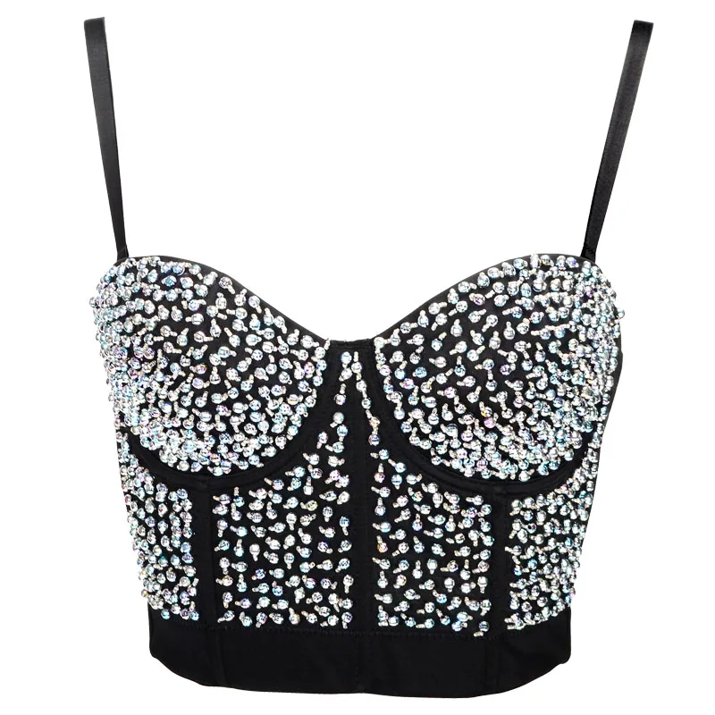 color 4 Rhinestone Bra Top Women's Colorful Gothic Punk Push Up Bra Clubwear Party Bustier Crop Corset Top Sexy lingerie - Цвет: color 4
