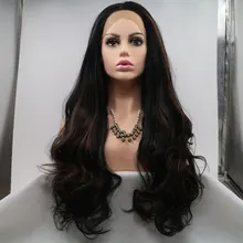 Коричневый смешанный черный объемная волна термостойкие волокна волос парики Glueless средний пробор естественная линия волос синтетический женский парик фронта шнурка