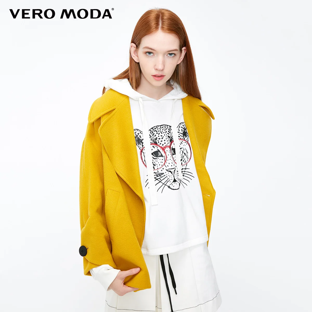 Vero Moda пальто женскоепарка женская зимняя куртка для женщин женское Короткое шерстяное пальто свободного кроя на пуговицах с лацканами | 318327517 - Цвет: Carry yellow