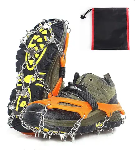 Picos para Botas Par de Metal Apertos com 10 Corrente Grampos Tração Gelo Neve Escalada Caminhadas 1