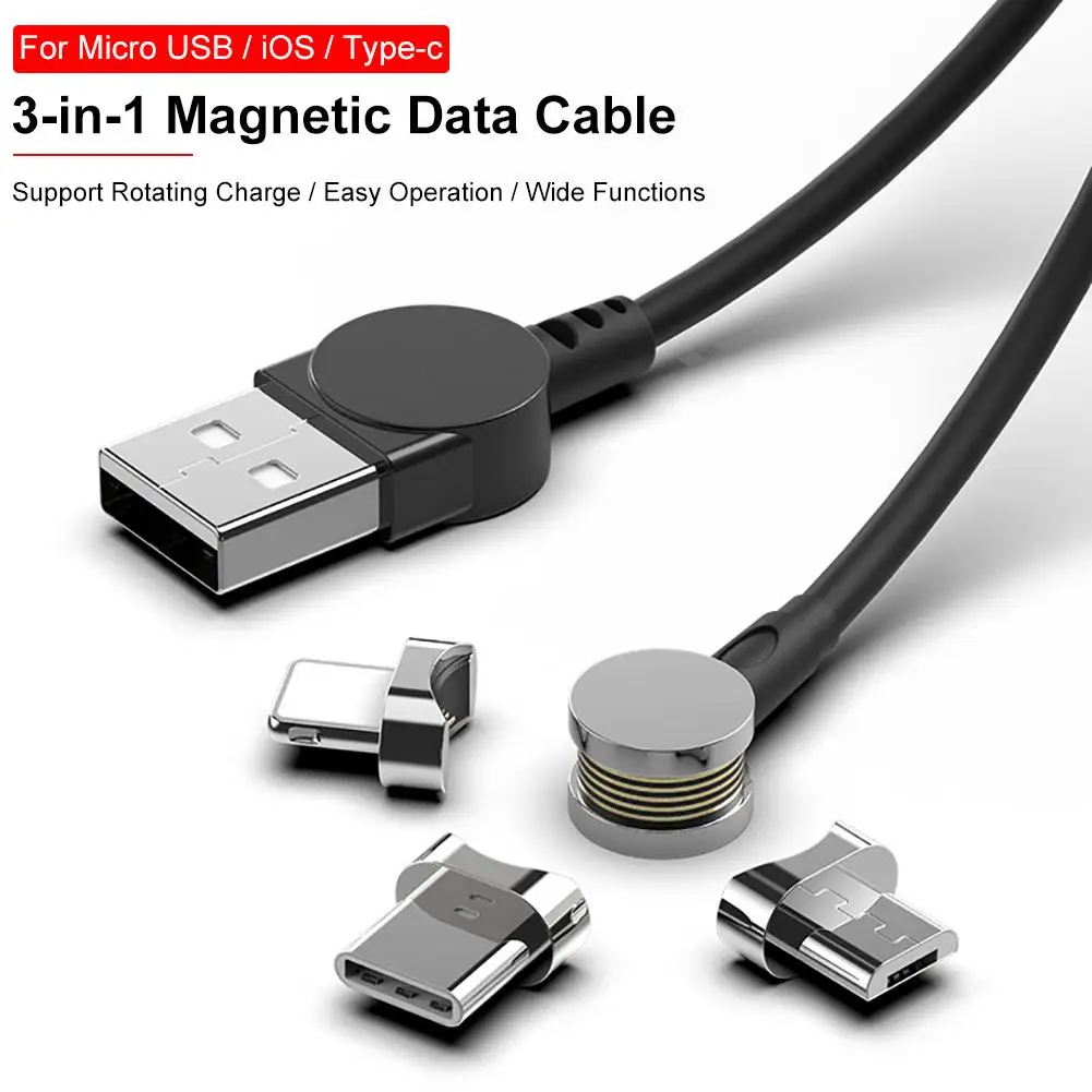 2.4A быстрое зарядное устройство 3,0 Магнитный зарядный кабель Micro USB и type C 3 в 1 180 градусов под прямым углом 1 м Магнитный кабель передачи данных