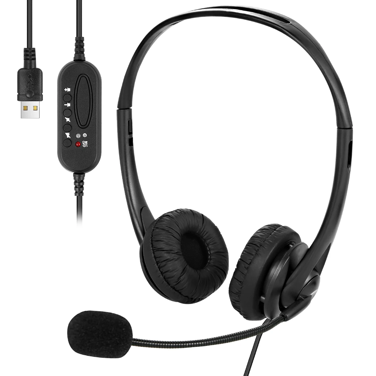 USB 2m Wired Headset Earphone with Noise Concealing Microphone for Laptop Desktop Corded Telephone On Ear Headphone